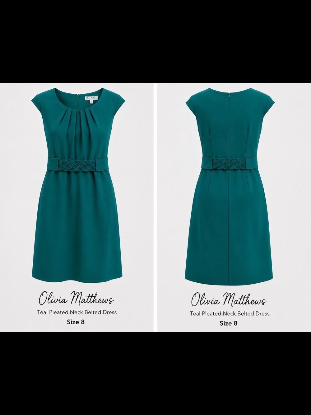 Olivia Matthews Teal Pleated Neck Belted Dress